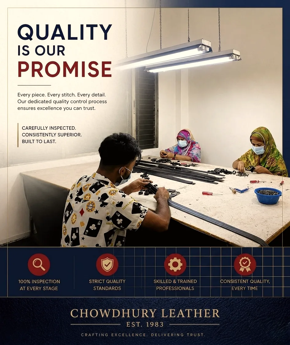 Quality control guidance poster for Chowdhury Leather Craft production